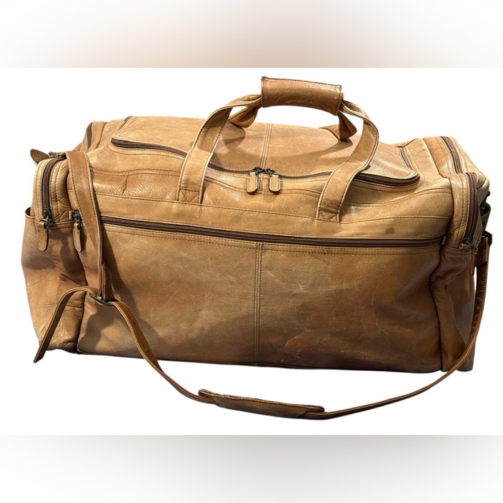 Vintage Leather Duffle Bag Large Brown Travel Weekender Overnight